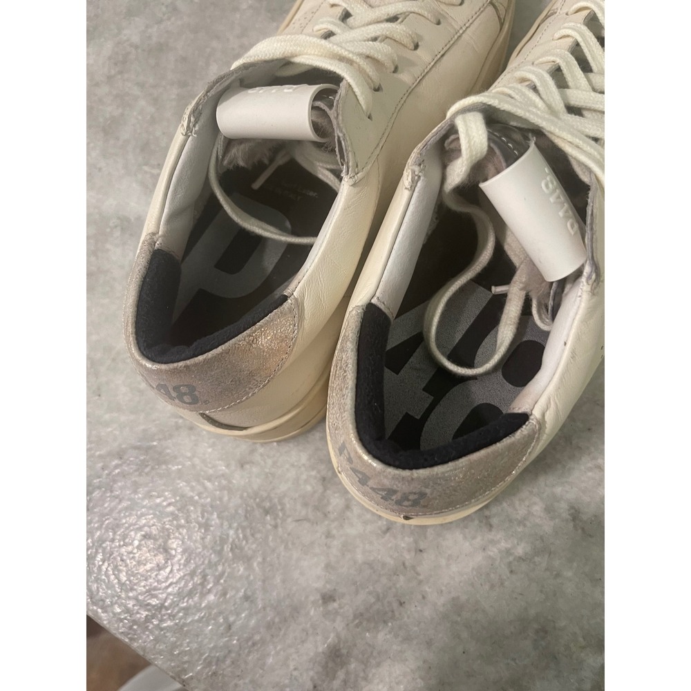 P448 Sneakers Womens 8.5 Off White John Leopard Print Toe Metallic Heel Low Top - Picture 8 of 11